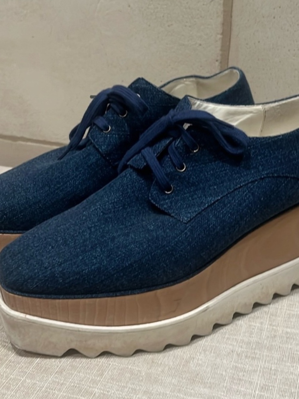Stella McCartney Denim Blue Platform Lace-Up Oxfords